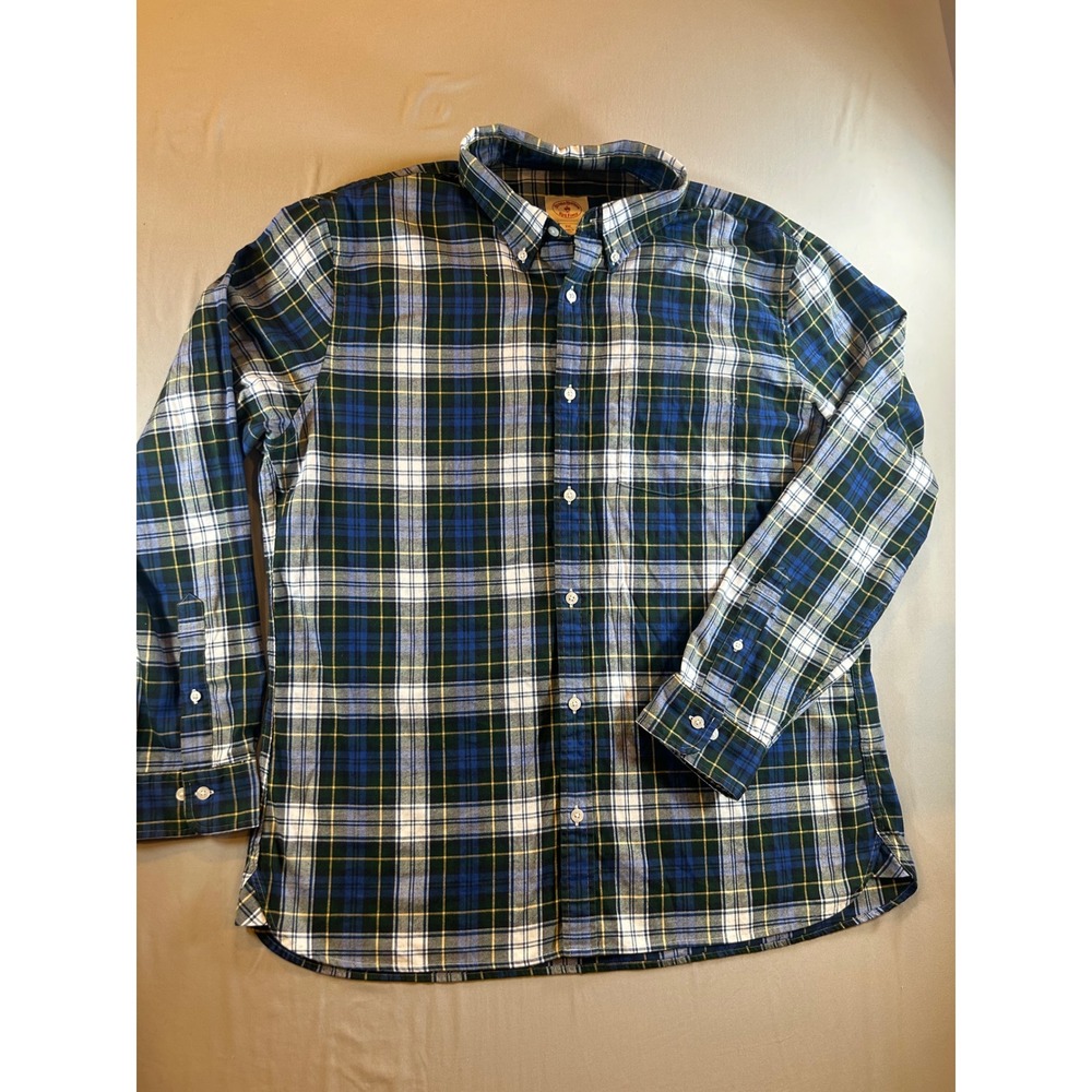 Brooks Brothers Red Fleece Mens XXL Plaid Button Down Shirt Blue Green Cotton